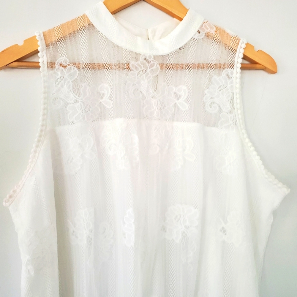 EVE & MADDIE XL White Lace Overlay Halter High Neck Sheer Top Crochet Romantic - Picture 5 of 13